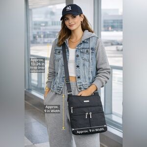 Baggallini Grey Nylon Crossbody Travel Bag Multi Zip Pockets Adjustable Strap